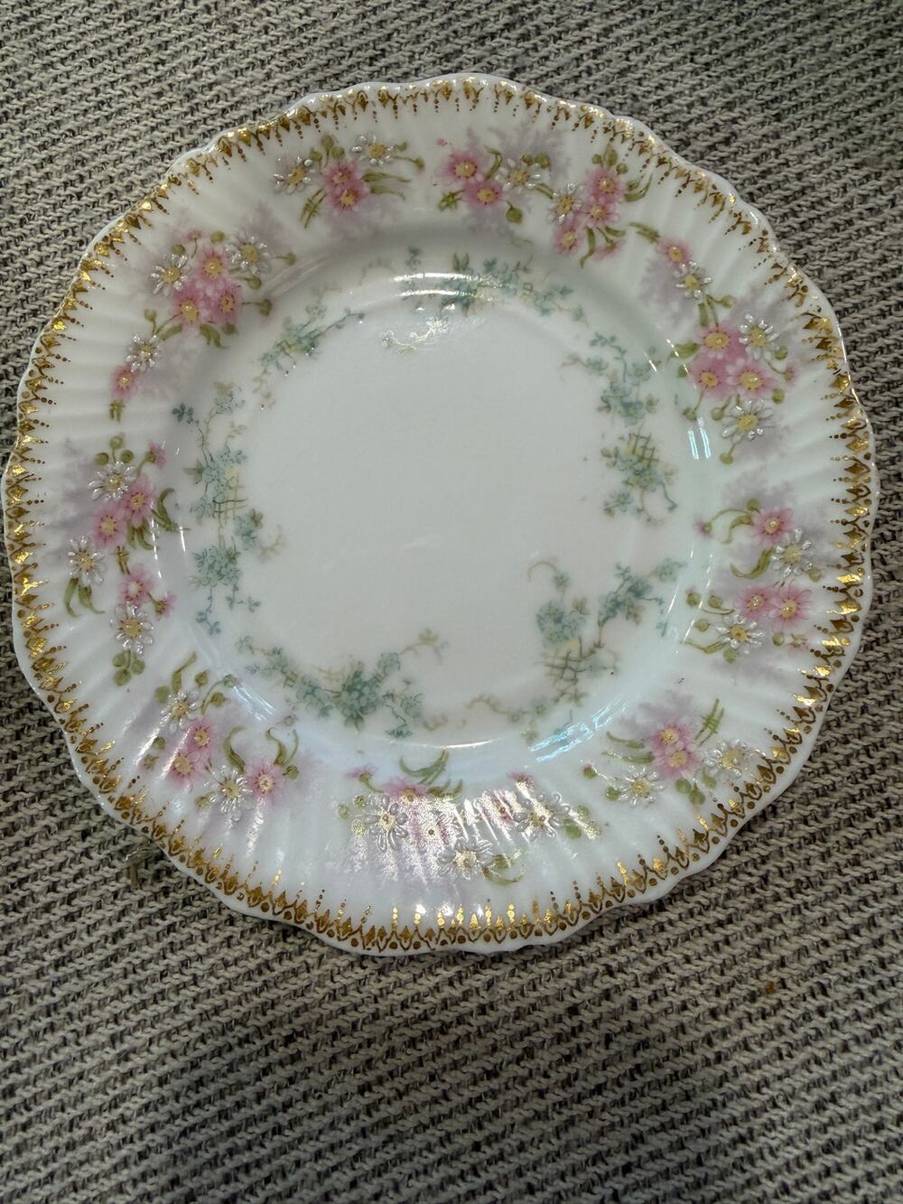 Pair of Antique Elite Limoge France Pink Floral Scalloped berry olates 1896-1920